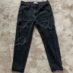 Distressed faded black cut off jeans